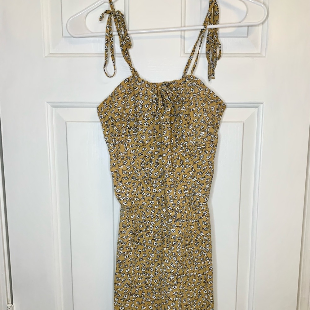 Yellow Ditsy Floral Sun Dress Speghetti Strap Tied Ladies Small Size Zip Mini